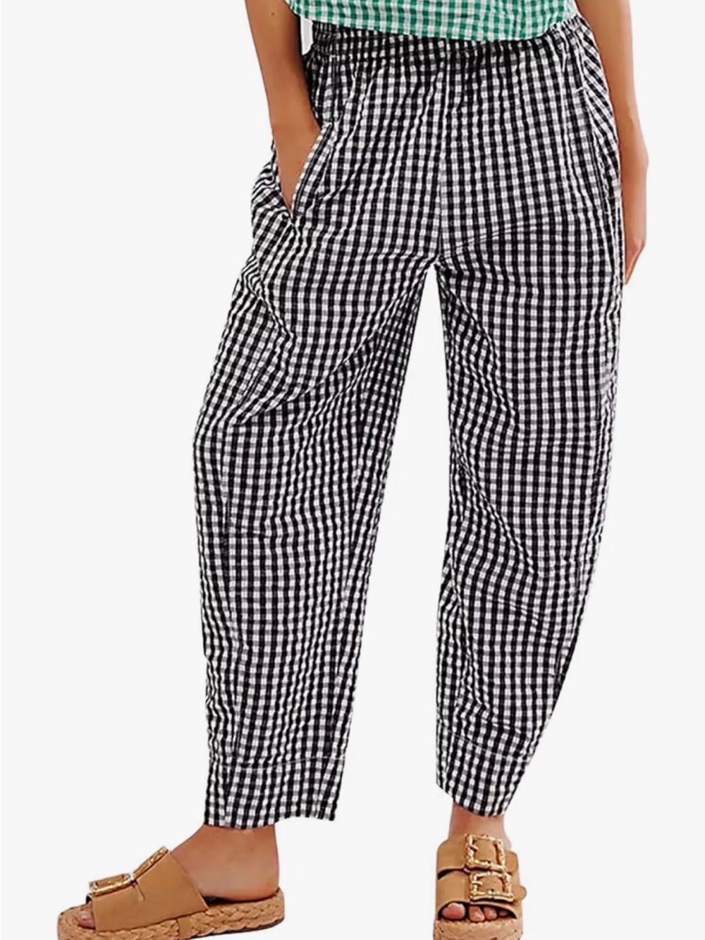 Girls Black & White Gingham Relaxed Pants